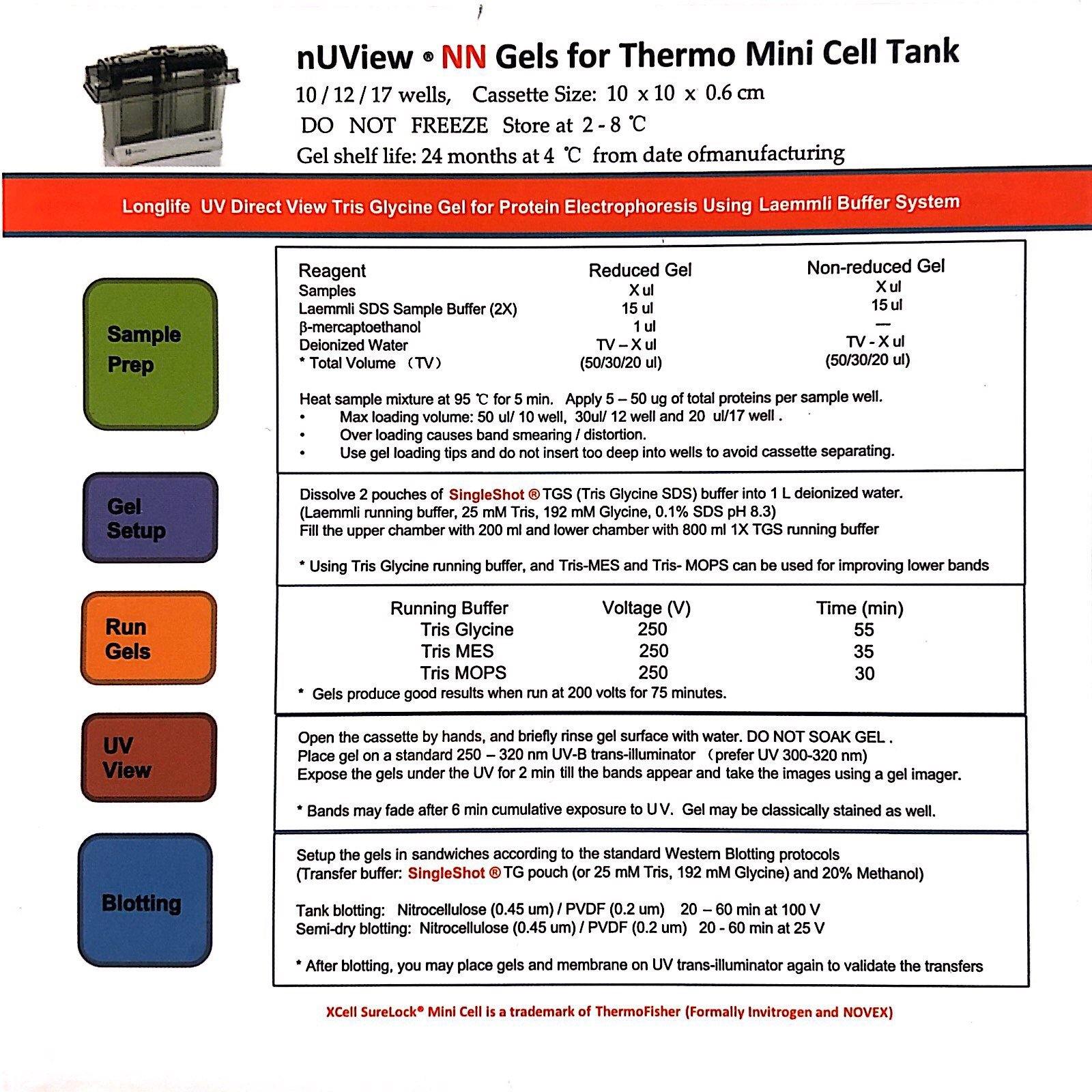 nUView Tris-Glycine Precast Gel Box for ThermoFisher/Invitrogen Tanks - technical information